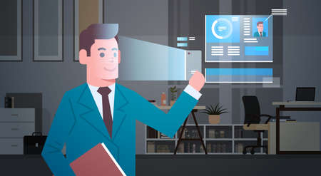 Biometric Identification System Scanning Business Man Face Modern Recognition Security System Concept Vector Illustrationのイラスト素材