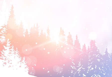 Winter landscape snowy forest pine tree background, vector illustration.のイラスト素材