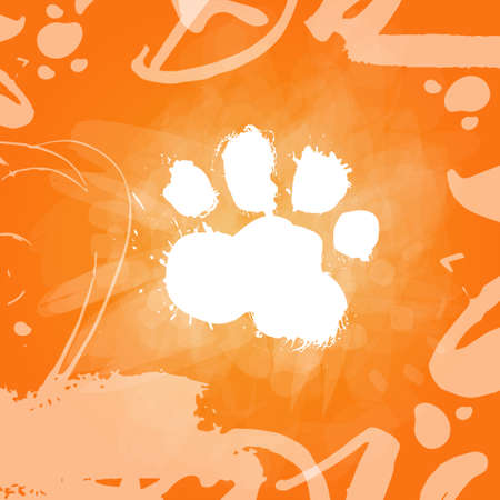 Grunge Dog Food Print Over Orange Background Zodiac Symbol Of 2018 New Year Flat Vector Illustrationのイラスト素材