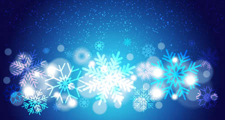 Christmas Background Bokeh Bright Snowflakes Fallking Over Blue, Winter Holidays Decoration Concept Vector Illustrationのイラスト素材
