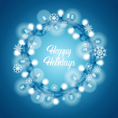 Happy Holidays background, shiny snowflakes garland on blue winter is coming.のイラスト素材