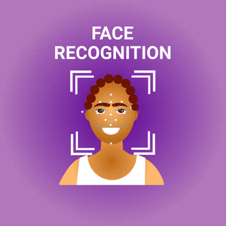 Facial Recognition Biometrics Scanning Of African American Female Face Icon Vector Illustrationのイラスト素材