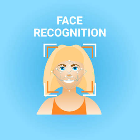 Facial Recognition Biometrics Scanning Of Female Face Icon Vector Illustrationのイラスト素材