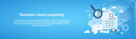 Business Cloud Computing Template Web Banner With Copy Space Vector Illustrationのイラスト素材