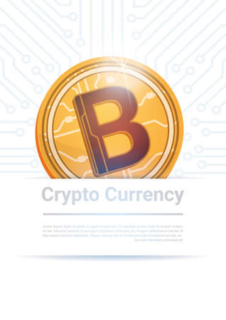 Golden Bitcoin Digital Currency Modern Web Money Over White Background With Place For Text Vector Illustrationのイラスト素材
