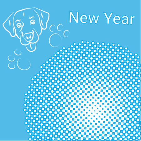 New Year Greeting Card Pop Art Comic Banner With Dog Holiday Decoration Design Vector Illustrationのイラスト素材
