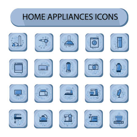Home Appliances Icon Set Web Buttons Collection Isolated On White Background Vector Illustrationのイラスト素材