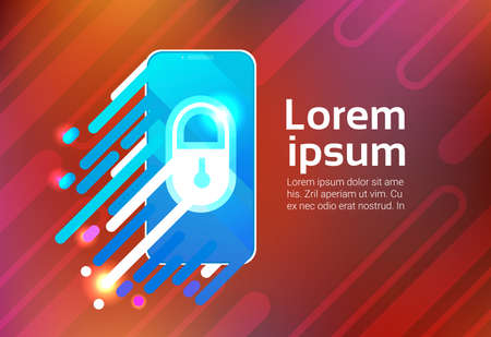 Smart Phone Lock Sceern Data Privacy Protection Security Concept Identification App Smartphone Vector Illustrationのイラスト素材