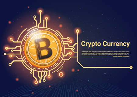 Crypto Currency Bitcoin Banner With Place For Text Digital Web Money Concept Vector Illustrationのイラスト素材