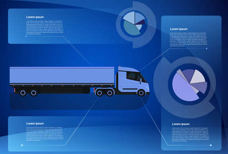 Infographic Banner Cargo Truck Trailer Vehicle Over World Map Worldwide Shipping And Delivery Concept Vector Illustrationのイラスト素材