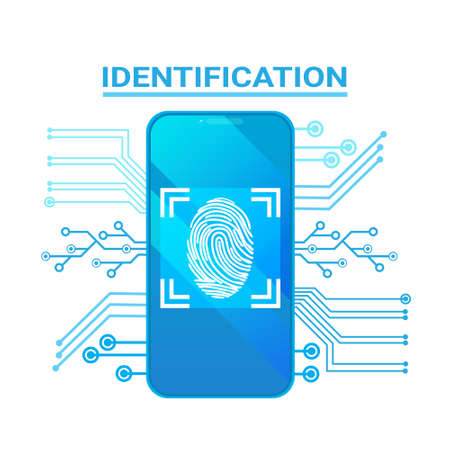 Smart Phone Identification Scanning Fingerprint Modern Access And Security Protection System Vector Illustrationのイラスト素材