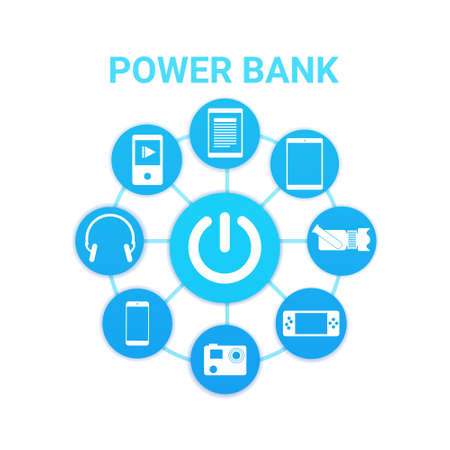 Portable Cahrger Power Bank Technology With Modern Gadgets Icons Charging Vector Illustrationの写真素材