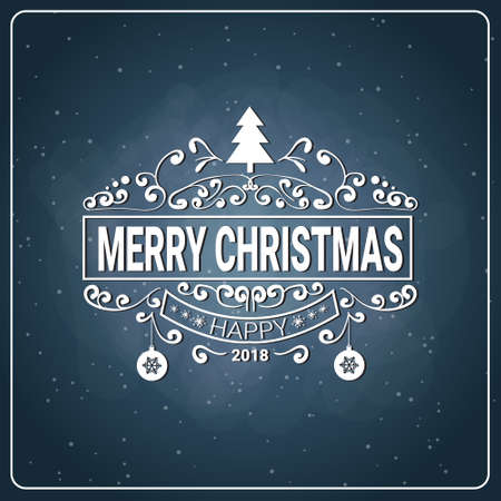 Holiday Logo Design Vintage Merry Christmas Icon On Chalk Board Background Vector Illustraionのイラスト素材