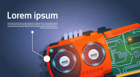 Computer Chip Micro Processor Motherboard System Banner With Space For Text Flat Vector Illustration