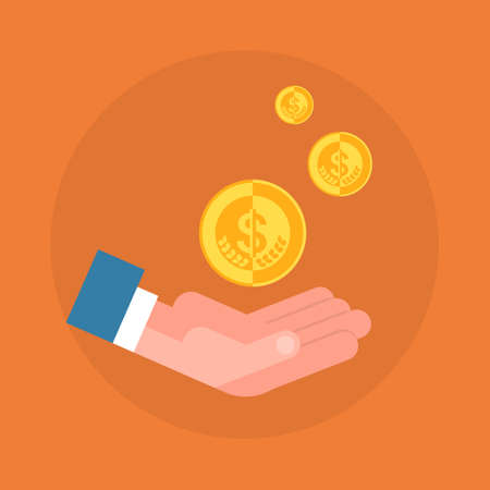 Business Man Hand Holding Coin Icon Savings And Wealth Concept Flat Vector Illustrationのイラスト素材