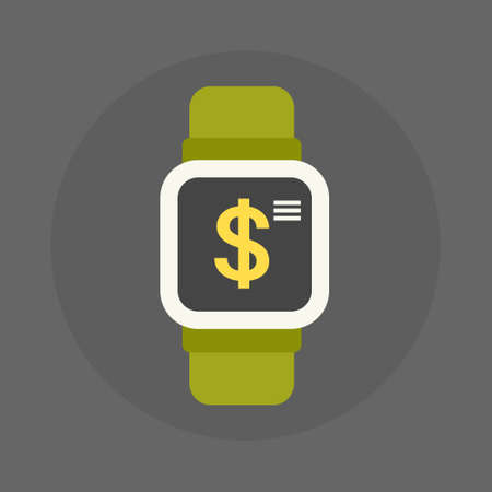 Icon Of Digital Wrist Watch With Dollar Sign On Screen Mobile Contactless Payment Concept Flat Vector Illustrationのイラスト素材