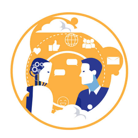 Human Business Man And Robot Concept Of Robotsc Technology Automation Artficial Intelligence Vector Illustrationのイラスト素材