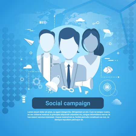 Social Campaign Marketing Business Concept Web Banner With Copy Space Flat Vector Illustrationのイラスト素材