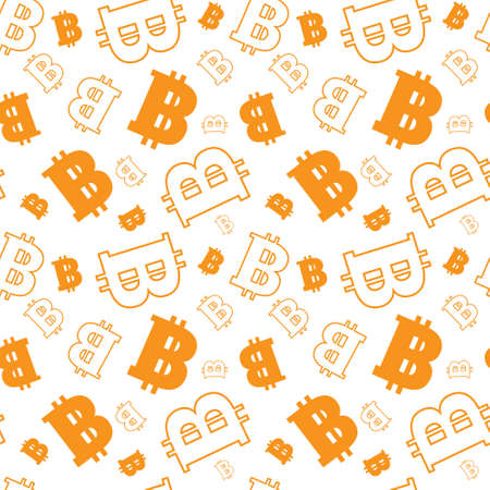 Seamless Pattern With Bitcoins Signs On White Background Crypto Currency Mining Concept Illustrationのイラスト素材