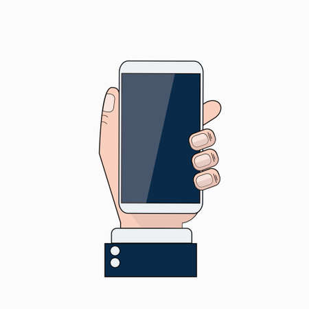Business Man Hand Holding Cell Smart Phone Thin Line Design Vector Illustrationのイラスト素材