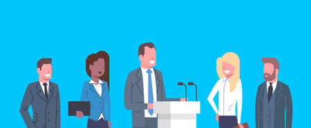 Business Conference Public Debate Interview Concept Businesspeople Meeting Flat Vector Illustrationのイラスト素材