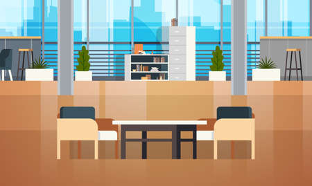 Empty Coworking Space Interior Modern Coworking Office Creative Workplace Space Flat Vector...