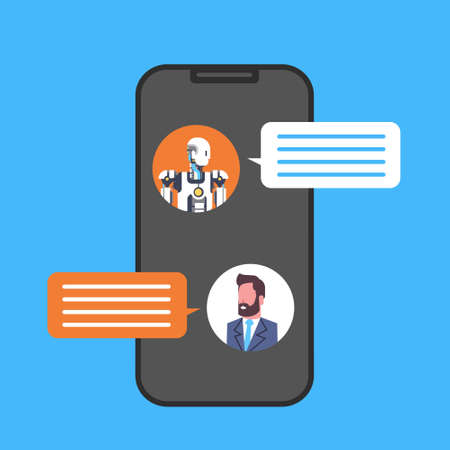 Business Man Chatting With Chatbot Service Using Smart Phone Icon Vector Illustration