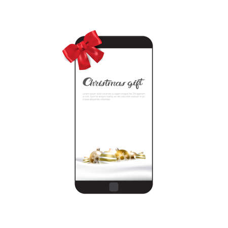 Modern Cell Smart Phone With Holiday Bow Christmas Gift Icon Concept Vector Illustrationのイラスト素材