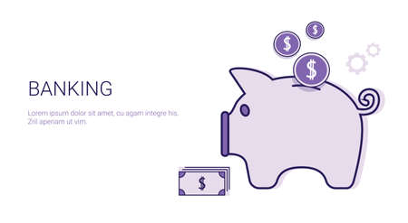 Banking Business Concept Money Savings Template Web Banner With Copy Space Vector Illustrationのイラスト素材