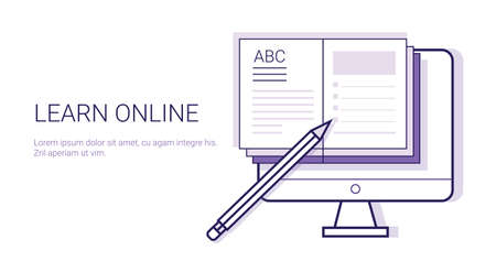 Learing Online Business Concept Elearning Education Template Web Banner With Copy Space Vector Illustrationのイラスト素材