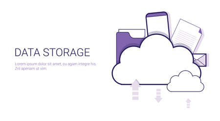 Data Storage Cloud Computing Business Concept Template Web Banner With Copy Space Vector Illustrationのイラスト素材