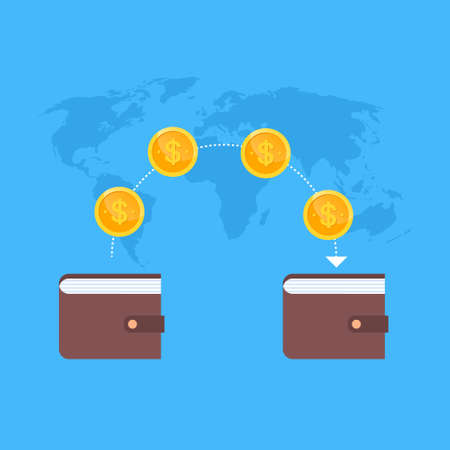 Mobile Wallet World Map Background Digital Money Transaction And E-commerce Concept Flat Vector Illustrationのイラスト素材