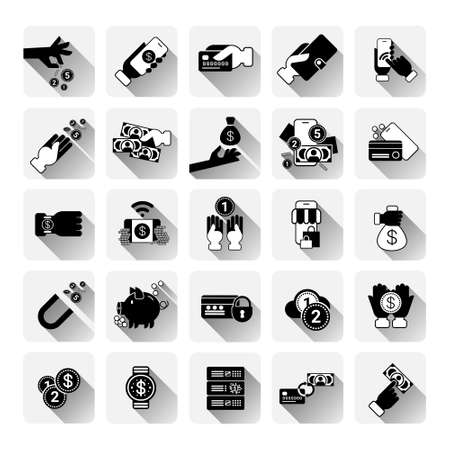 Money Icons Set Mobile Banking Contactless Payment Shopping Apps Concept Credit Cards Modern Technology Collection Vector Illustrationのイラスト素材