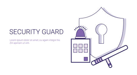 Security Guard Concept Safety And Protection Template Web Banner With Copy Space Vector Illustrationのイラスト素材
