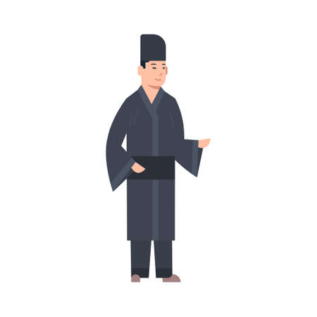 Korea Traditional Clothes Man Wearing Ancient Costume Isolated Asian Dress Concept Flat Vector Illustrationのイラスト素材