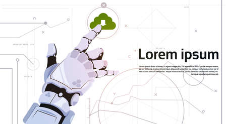 Robotic Hand Touch Cloud Database Icon Cloud Computing Technology Robots And Artificial Intelligence Concept Flat Vector Illustrationのイラスト素材