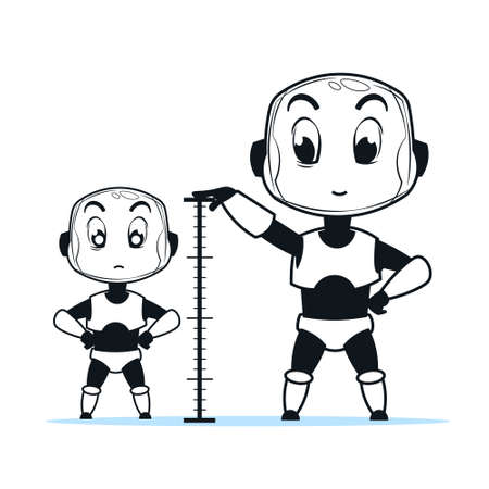Cute Robots Of Different Size Robotic Technology Development Evolution And Artificial Intelligence Concept Vector Illustrationのイラスト素材