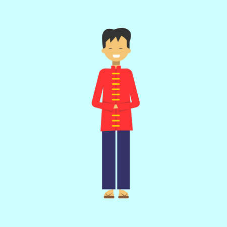 Chinese Man Wearing Traditional Costume Asian Male Clothes Flat Vector Illustrationのイラスト素材