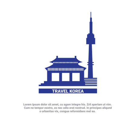 Travel To Korea poster Seoul landmarks silhouette icon vector illustration.のイラスト素材