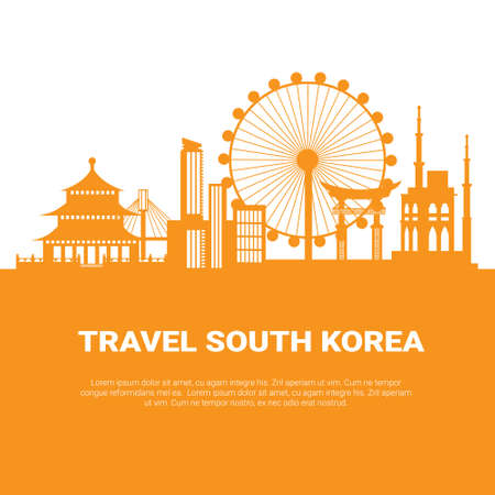 Seoul City Silhouette Korean Skyscrapers And Famous Landmarks On White Background With Copy Space Travel To South Korea Poster Vector Illustrationのイラスト素材