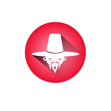 Korean Man Icon Male Face With Traditional Hat And Mustache Silhouette Isolated Vector Illustrationのイラスト素材