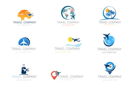 Travel Company Logos Set Template Tourism Agency Collection Of Banner Design Vector Illustration.のイラスト素材