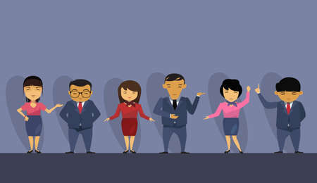 Group Of Asian Business People Wearing Suits, Chinese Businesspeople Employees Team Flat Vector Illustrationのイラスト素材