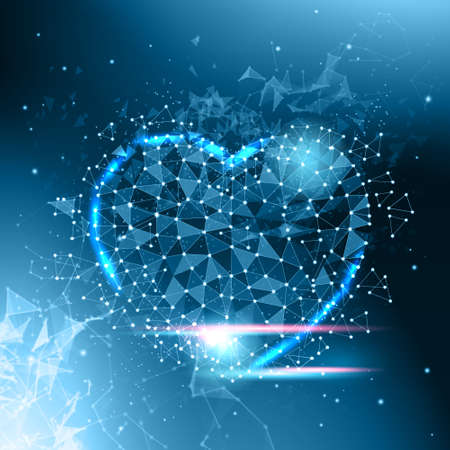 Heart Shape Low Poly Dark Blue Glowing Abstract Love Symbol Vector Illustrationのイラスト素材