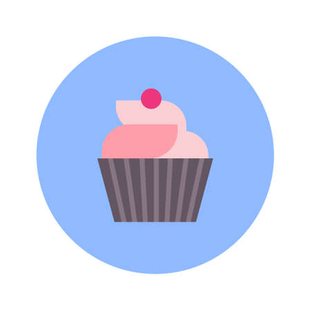 Cute Cupcake Icon On Blue Round Background Isolated Vector Illustrationのイラスト素材