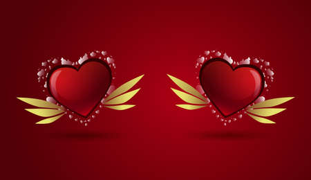 Couple Of Hearts On Red Background Valentines Day Poster Or Greeting Card Design Flat Vector Illustrationのイラスト素材