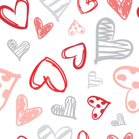 Pattern With Colorful Hearts Doodle Seamless Valentines Day Background Vector Illustrationのイラスト素材