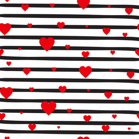 Retro Seamless Pattern Red Hearts On Striped White Background Valentine Day Ornament Vector Illustrationのイラスト素材