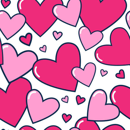 Seamless Pattern Pink Hearts On White Background Cute Valentines Day Ornament Vector Illustrationのイラスト素材