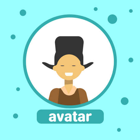 Asian Man Avatar Icon Mongol Male In Traditional Costume Profile Portrait Flat Vector Illustrationのイラスト素材